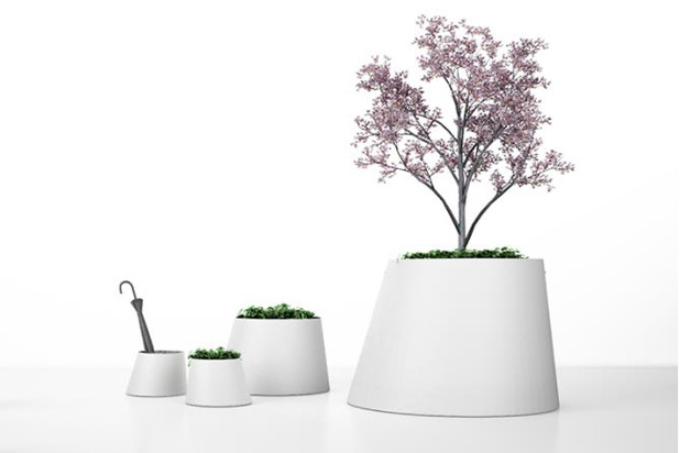 CONEE plant pots and paper bin, designed by Víctor Carrasco for Systemtronic