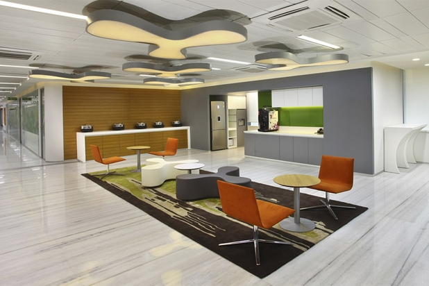 LINEAL armchairs and DUAL tables by Lievore Altherr Molina for Andreu World at the Microsoft Offices in India. Photo courtesy of Andreu World.