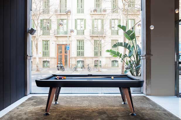 Diagonal billiard table, designed by Yonoh fo RS Barcelona. Photo courtesy of RS Barcelona.