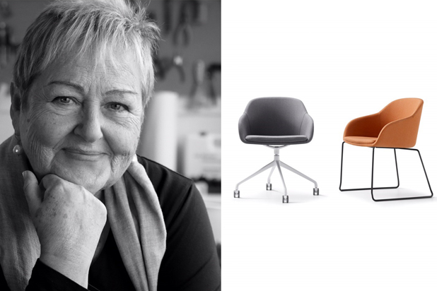 Gemma Bernal and her MARTINI FULL BACK chairs designed for Source international. Photo courtesy of Gemma Bernal.