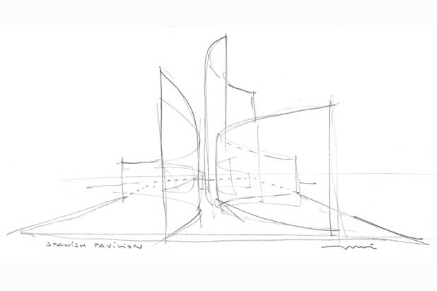Sketch Spanish Pavilion in Downtown Design Dubai designed by Juan Roldán.