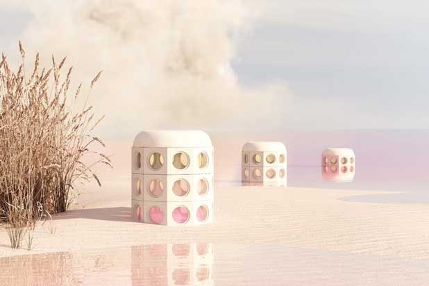 ELEMENTO poufs created by Patricia Bustos for Houtique. Photo by JC de Marcos, courtesy of Houtique.