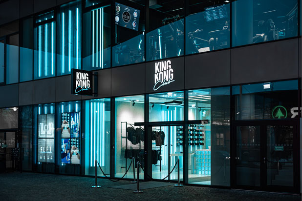 Techno and cyberpunk gym designed by Masquespacio for the King Kong Club in Salzburg, Austria. Photo by ©DavidJohansson, courtesy of Masquespacio.
