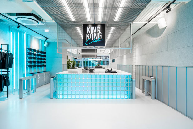 Techno and cyberpunk gym designed by Masquespacio for the King Kong Club in Salzburg, Austria. Photo by ©DavidJohansson, courtesy of Masquespacio.