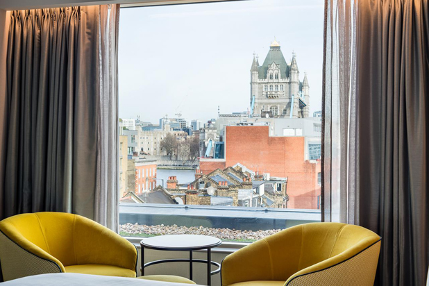 Armchairs and side table by Mobilfresno in rooms at the Dixon Marriot Hotel in London. Photo: Courtesy of Mobilfresno