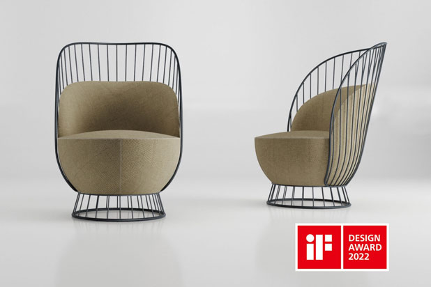PHILL armchair and poufs collection designed by estudiHac para Koo International - IF Design Award 2022 winner.