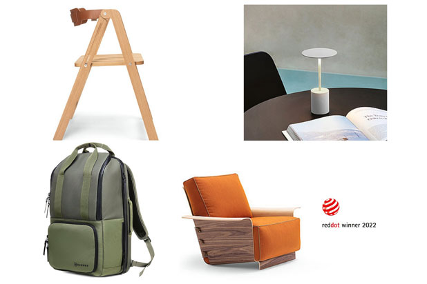 IKA folding chair, VALLEY backpack, YORU portable lamp and FOREST CLUB modular seat. Red Dot Design Award 2022 winners.