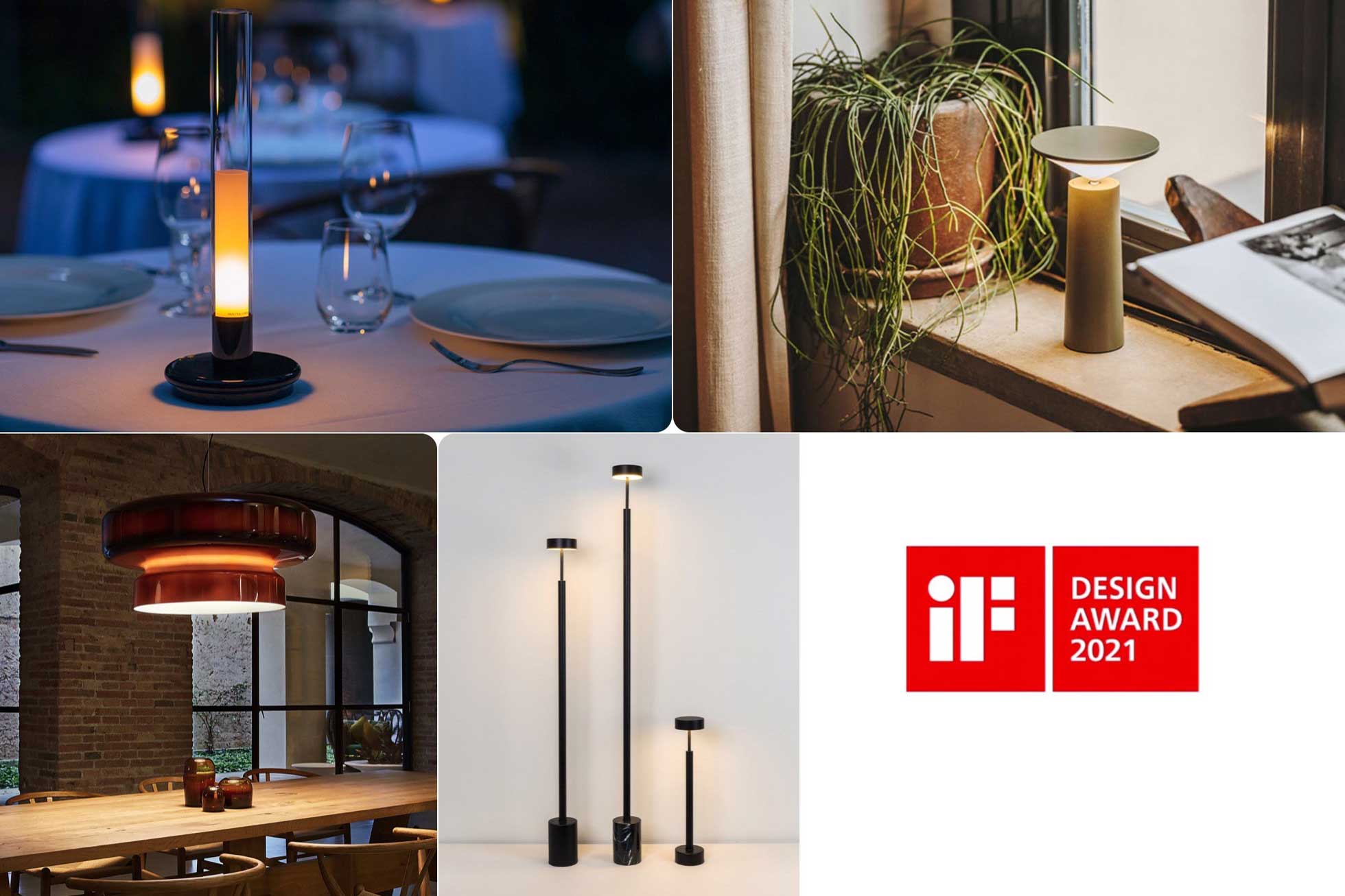 IF Award Spanish winners: SYLVESTRINA lamp by Santa&Cole, COCKTAIL lamp Francesc Vilaró for Grok, BOHEMIA lamp by Joan Gaspar for Marset and PEAK lamps by Francesc Rifé for Milán Iluminación