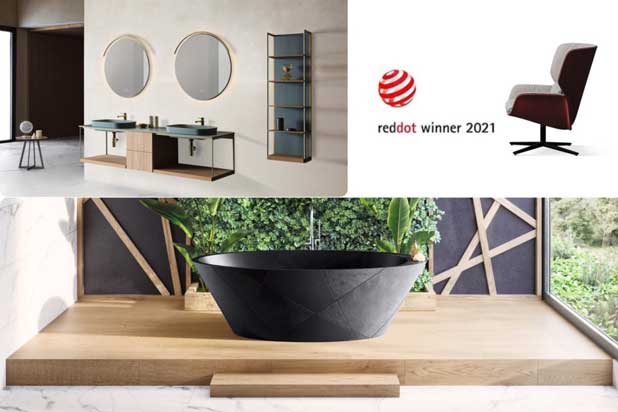 SEN Bathroom Furniture by Fiora, NUEZ LOUNGE BIO armchair by Andreu World and SMAT QUIZ bath by Acquabella RED DOT AWARDS 2021 winners.
