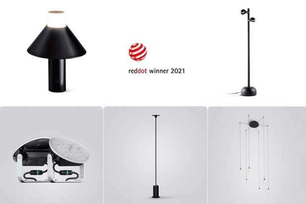 Spanish lamps and lights winners of a RED DOT AWARDS 2021: FUJI, BROT, E Series Floodlight + KitLED®, UP y ALAKA BIG