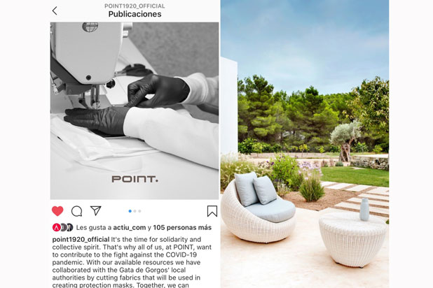 Point producing masks with their sewing machines to protect healthcare workers against COVID-19. Bubble furniture collection by Point.