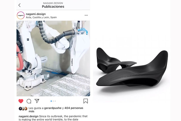 Nagami Design producing face shield with their 3D printers to protect healthcare workers against COVID-19. AirChaise collection by Nagami Design.