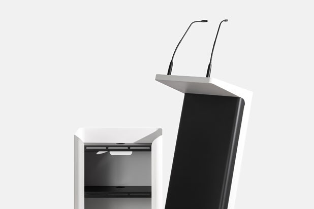 SPEAK lectern and trolley designed by Roger Vancells for Vilagrasa. Photo courtesy of Vilagrasa.