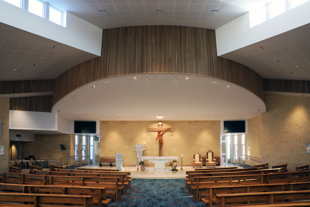 LedsC4 lights at the St. John Paul II parish church in Banksia Grove, Australia. Photo by Johnathan Trask, courtesy of LedsC4.