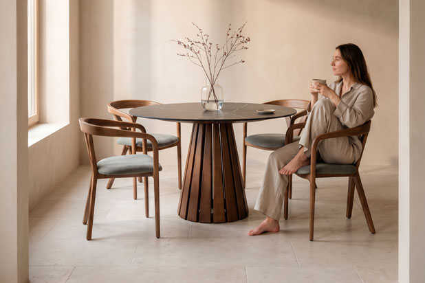 Asientos CLYDE y mesa LYNN diseñados por Aitor García de Vicuña para Sentta. Foto cortesía de AGVestudio.