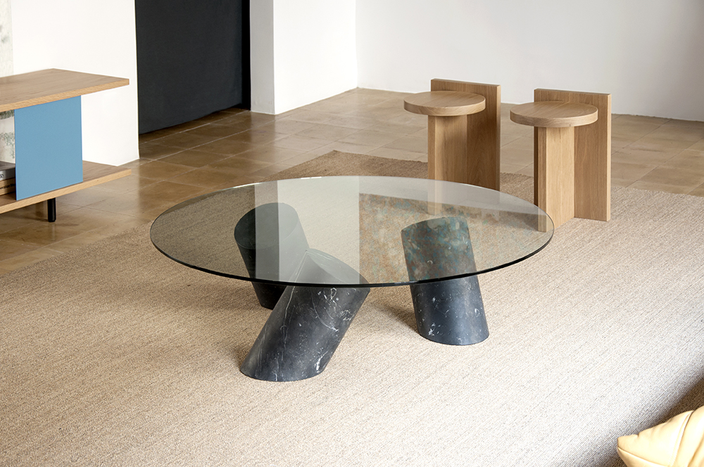 CARNAC and TACO oak wood tables by GOFI. Photo courtesy of Goula/Figuera Studio.