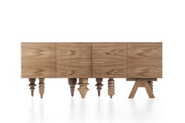 Multileg cabinet in walnut, a design by Jaime Hayón for BD
