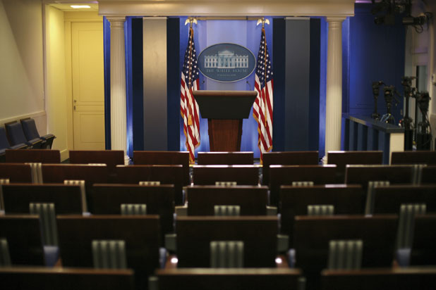 Figueras Seating armchairs at the White House Press Briefing Room in Washington DC, USA. Photo courtesy of Figueras Seating.