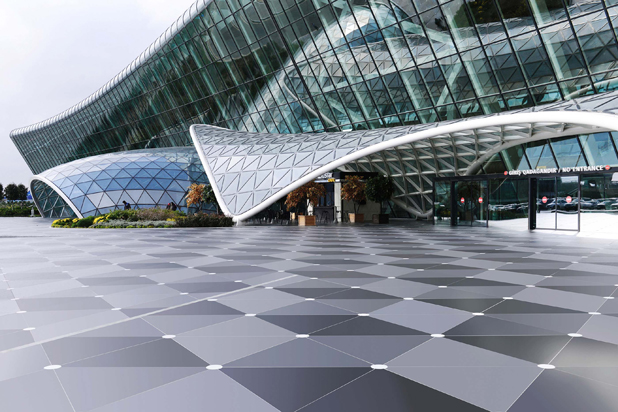 Dekton flooring slabs in the Sirius finish. Baku airport, Azerbaijan