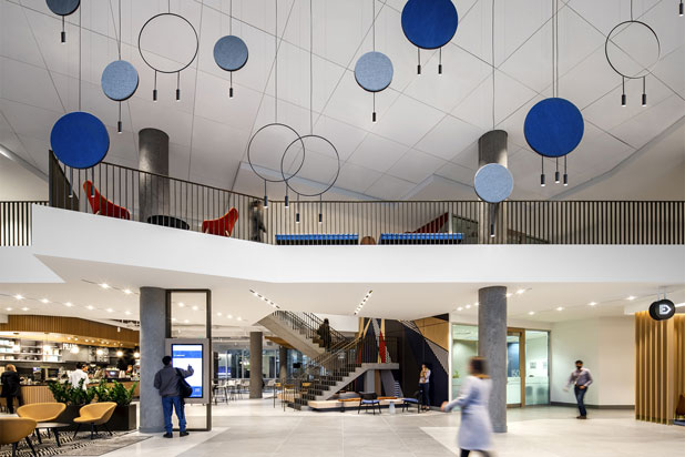 REVOLTA pendant lamps by Nahtrang for Estiluz at the Spear Street building in Canada. Photo by Upper Left Photography, courtesy of Estiluz.