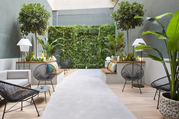 VERSUS lamps at the Gracia Garden hotel in Barcelona, Spain. Photo courtesy of Faro Barcelona