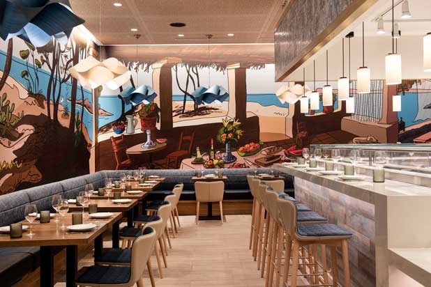 Lámparas SWIRL de Ray Power para LZF en el mercado Little Spain del chef José Andrés de Nueva York (EEUU). Foto cortesía de LZF del mercado Little Spain.