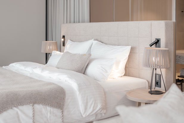 DRUM table lamps at the Nils am See hotel in Weiden am See, Austria. Photo courtesy of Olé Lighting. 