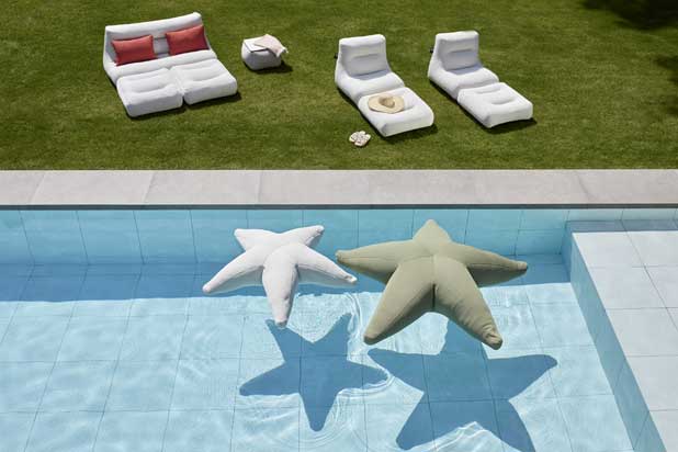 STARFISH seating, designed by Nacho Timon and chaise longue SITPOOL by Ogo. Photo courtesy of Ogo.